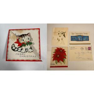 Vintage Christmas Card Lot Damaged Junk Journal Ephemera Drawer Stamp Die Cut